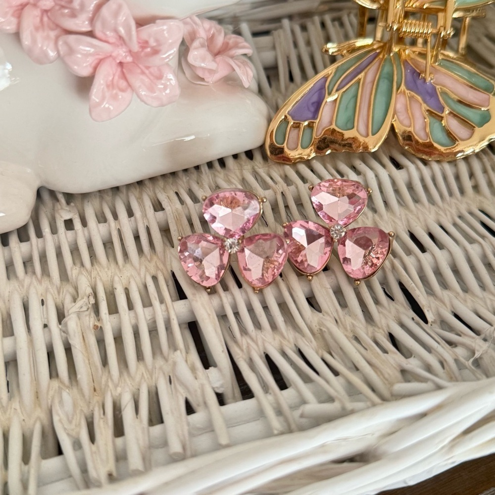 Pink Gemstone Flower Earrings